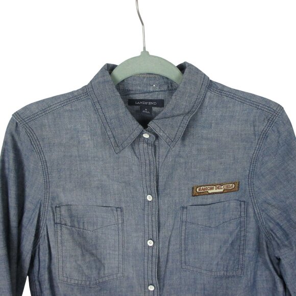 Lands End Denim Shirt Button Up Size S Cowgirl Farmhouse Western Women's - Picture 2 of 7